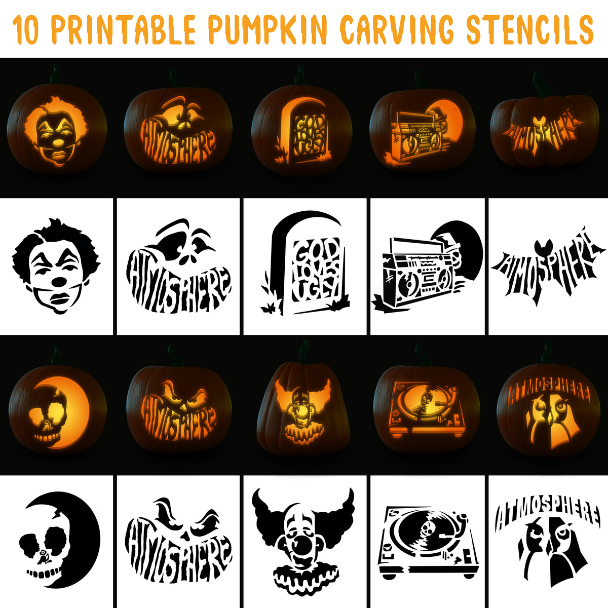 scary clown pumpkin carving stencils